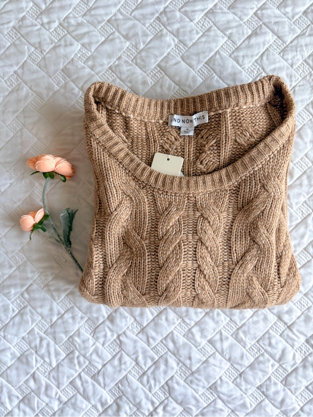 And Now This Cable Knit Sweater Vest Tan Cropped XL NWT - Picture 5 of 9